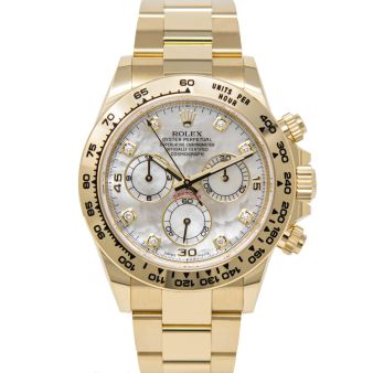 Rolex Cosmograph Daytona 116508 Wristwatch, Oyster Bracelet, White Mother of Pearl Diamond Dial, Tachymeter Bezel