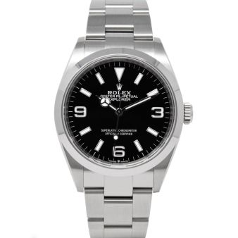 Rolex Explorer 124270 Wristwatch, Oyster Bracelet, Black Index Dial, Smooth Bezel