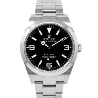 Rolex Explorer 214270 Wristwatch, Oyster Bracelet, Black Index Dial, Smooth Bezel