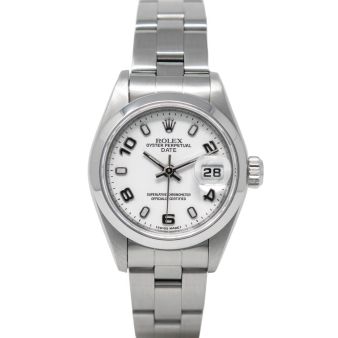 Rolex Lady-Date 26 69160 Wristwatch, Oyster Bracelet, White Arabic Dial, Smooth Bezel