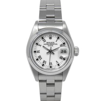 Rolex Date 69160 Wristwatch, Oyster Bracelet, White Roman Dial, Smooth Bezel