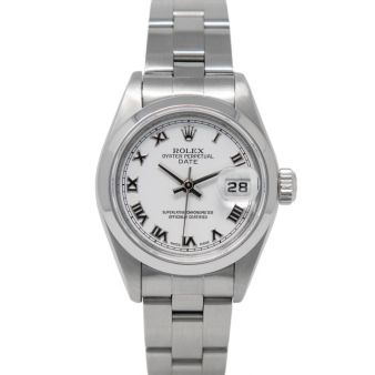 Rolex Lady-Date 26 69160 Wristwatch, Oyster Bracelet, White Roman Dial, Smooth Bezel