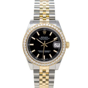 Rolex Datejust 31 178383 Wristwatch, Jubilee Bracelet, Black Index Dial, Diamond Bezel