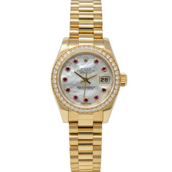 Rolex Lady-Datejust 26 179138 Wristwatch, President Bracelet, Mother of Pearl Ruby Dial, Diamond Bezel