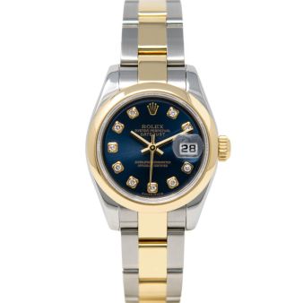 Rolex Lady-Datejust 36 179163 Wristwatch, Oyster Bracelet, Blue Diamond Dial, Smooth Bezel