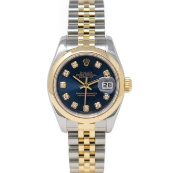 Rolex Lady-Datejust 179163 Wristwatch, Oyster Bracelet, Blue Diamond Dial, Smooth Bezel