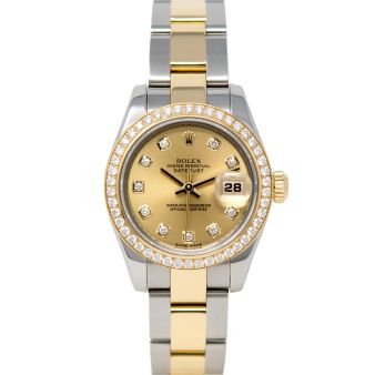 Rolex Lady-Datejust 179383 Wristwatch, Oyster Bracelet, Champagne Diamond Dial, Diamond Bezel