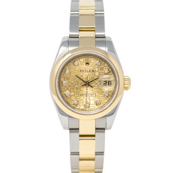 Rolex Lady-Datejust 179163 Wristwatch, Oyster Bracelet, Champagne Jubilee Diamond, Smooth Bezel