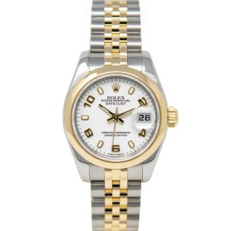 Rolex Lady-Datejust 179163 Wristwatch, Jubilee Bracelet, White Index/Arabic Dial, Smooth Bezel