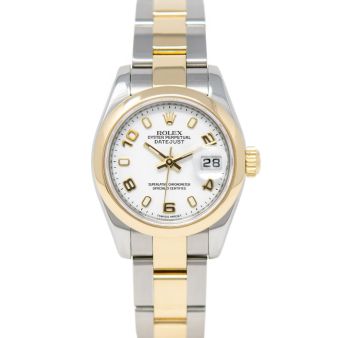 Rolex Lady-Datejust 179163 Wristwatch, Oyster Bracelet, White Index/Arabic Dial, Smooth Bezel