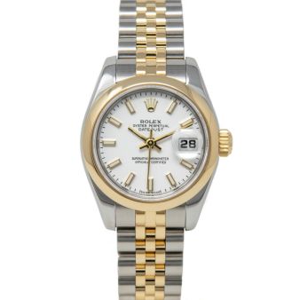 Rolex Lady-Datejust 179163 Wristwatch, Jubilee Bracelet, White Index Dial, Smooth Bezel