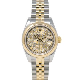 Rolex Lady-Datejust 179163 Wristwatch, Jubilee Bracelet, Gold Crystals Jubilee Diamond Dial, Smooth Bezel