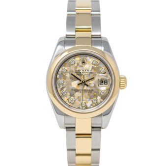 Rolex Lady-Datejust 179163 Wristwatch, Oyster Bracelet, Gold Crystals Jubilee Diamond Dial, Smooth Bezel