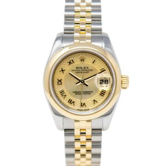 Rolex Lady-Datejust 179163 Wristwatch, Jubilee Bracelet, Decorated Yellow Mother of Pearl Roman Dial, Fluted Bezel