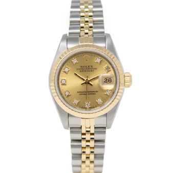 Rolex Lady-Datejust 69173 Wristwatch, Jubilee Bracelet, Champagne Diamond Dial, Fluted Bezel