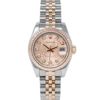 Rolex Lady-Datejust 26 179171 Wristwatch, Jubilee Bracelet, Rose Jubilee Diamond Dial, Fluted Bezel