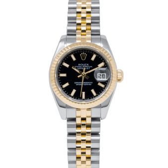 Rolex Lady-Datejust 26 179173 Wristwatch, Black Dial, Jubilee Bracelet, Fluted Bezel
