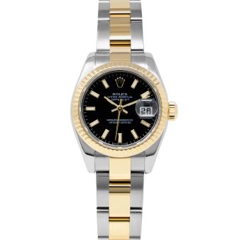 Rolex Lady-Datejust 26 179173 Wristwatch, Black Dial, Oyster Bracelet, Fluted Bezel