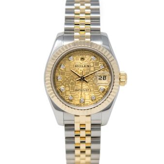 Rolex Lady-Datejust 179173 Wristwatch, Jubilee Bracelet, Champagne Jubilee Diamond Dial, Fluted Bezel