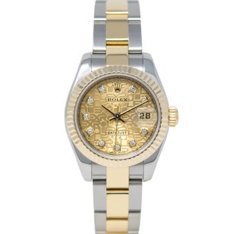 Rolex Lady-Datejust 179173 Wristwatch, Oyster Bracelet, Champagne Jubilee Diamond Dial, Fluted Bezel