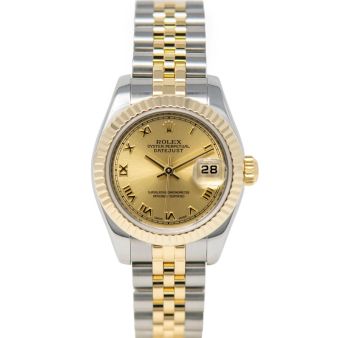 Rolex Lady-Datejust 179173 Wristwatch, Jubilee Bracelet, Champagne Roman Dial, Fluted Bezel