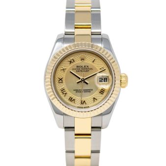 Rolex Lady-Datejust 179173 Wristwatch, Oyster Bracelet, Decorated Mother of Pearl Roman Dial, Fluted Bezel