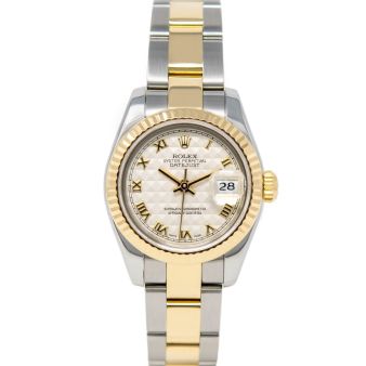 Rolex Lady-Datejust 179173 Wristwatch, Oyster Bracelet, Ivory Pyramid Roman Dial, Fluted Bezel