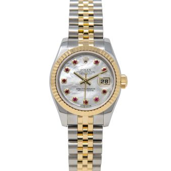 Rolex Lady-Datejust 179173 Wristwatch, Jubilee Bracelet, Mother of Pearl Ruby Dial, Fluted Bezel