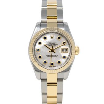 Rolex Lady-Datejust 179173 Wristwatch, Oyster Bracelet, Mother of Pearl Sapphire Dial, Fluted Bezel