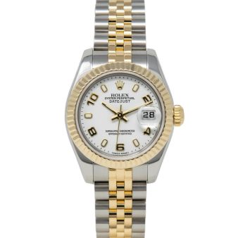 Rolex Lady-Datejust 179173 Wristwatch, Jubilee Bracelet, White Index/Arabic Dial, Fluted Bezel