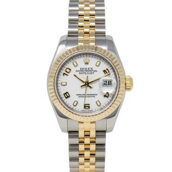 Rolex Lady-Datejust 179173 Wristwatch, Jubilee Bracelet, White Index/Arabic Dial, Fluted Bezel