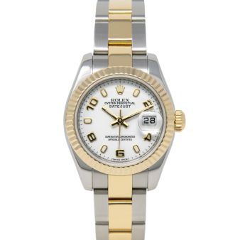 Rolex Lady-Datejust 179173 Wristwatch, Oyster Bracelet, White Index/Arabic Dial, Fluted Bezel