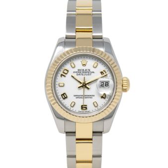 Rolex Lady-Datejust 179173 Wristwatch, Oyster Bracelet, White Index/Arabic Dial, Fluted Bezel