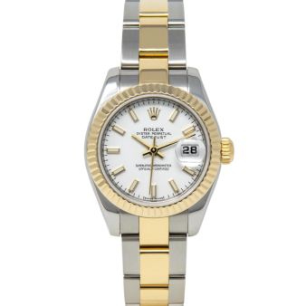 Rolex Lady-Datejust 179173 Wristwatch, Oyster Bracelet, White Index Dial, Fluted Bezel