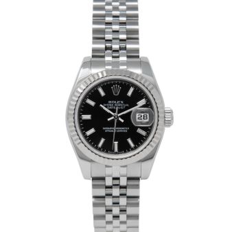 Rolex Lady-Datejust 179174 Wristwatch, Jubilee Bracelet, Black Index Dial, Fluted Bezel