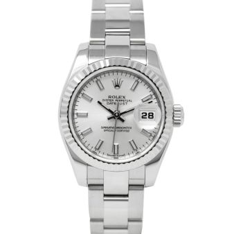 Rolex Lady-Datejust 179174 Wristwatch, Oyster Bracelet, Silver Index Dial, Fluted Bezel