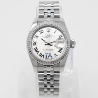 Rolex Lady-Datejust 26 179174 Wristwatch, Silver Roman VI Sapphire Dial, Jubilee Bracelet, Fluted Bezel