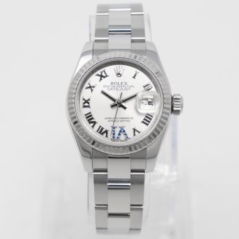 Rolex Lady-Datejust 26 179174 Wristwatch, Silver Roman VI Sapphire Dial, Oyster Bracelet, & Fluted Bezel