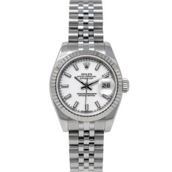 Rolex Lady-Datejust 179174 Wristwatch, Jubilee Bracelet, White Index Dial, Fluted Bezel