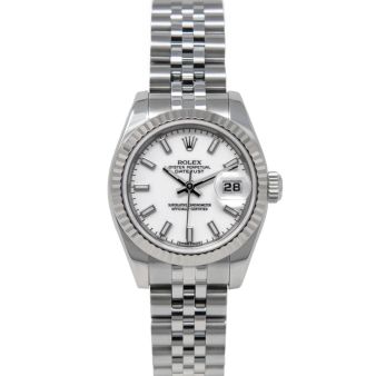 Rolex Lady-Datejust 179174 Wristwatch, Jubilee Bracelet, White Index Dial, Fluted Bezel