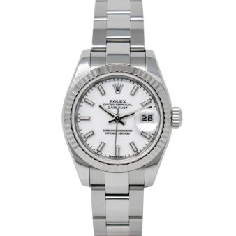 Rolex Lady-Datejust 26 179174 Wristwatch, Oyster Bracelet, White Index Dial, Fluted Bezel