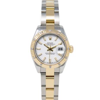 Rolex Lady-Datejust 179313 Wristwatch, Oyster Bracelet, White Index Dial, Diamond/Fluted Bezel
