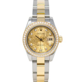 Rolex Lady-Datejust 179383 Wristwatch, Oyster Bracelet, Champagne Jubilee Diamond, Diamond Bezel