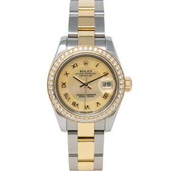 Rolex Lady-Datejust 179383 Wristwatch, Oyster Bracelet, Decorated Mother of Pearl Roman Dial, Diamond Bezel