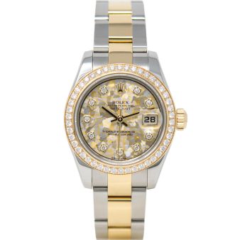 Rolex Lady-Datejust 179383 Wristwatch, Oyster Bracelet, Gold Crystals Jubilee Diamond, Diamond Bezel
