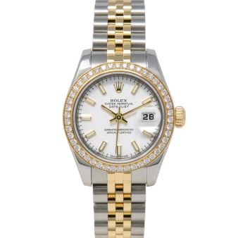 Rolex Lady Datejust 179383 Wristwatch, Jubilee Bracelet, White Index Dial, Diamond Bezel