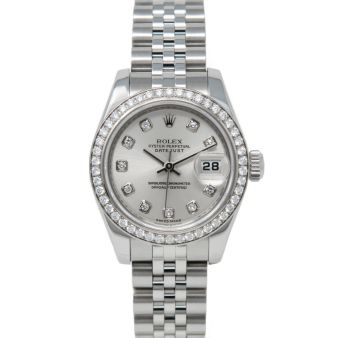 Rolex Lady-Datejust 179384 Wristwatch, Jubilee Bracelet, Silver Diamond Dial, Diamond Bezel