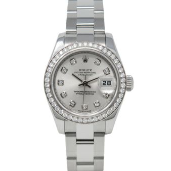 Rolex Lady-Datejust 179384 Wristwatch, Oyster Bracelet, Silver Diamond Dial, Diamond Bezel