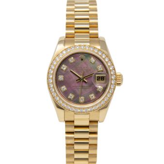 Rolex Lady-Datejust 26 179138 Wristwatch, President Bracelet, Black MOP Diamond Dial, Diamond Bezel