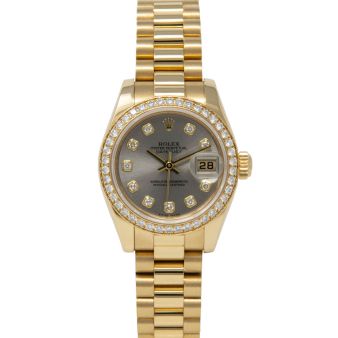 Rolex Lady-Datejust 26 179138 Wristwatch, President Bracelet, Slate Diamond Dial, Diamond Bezel